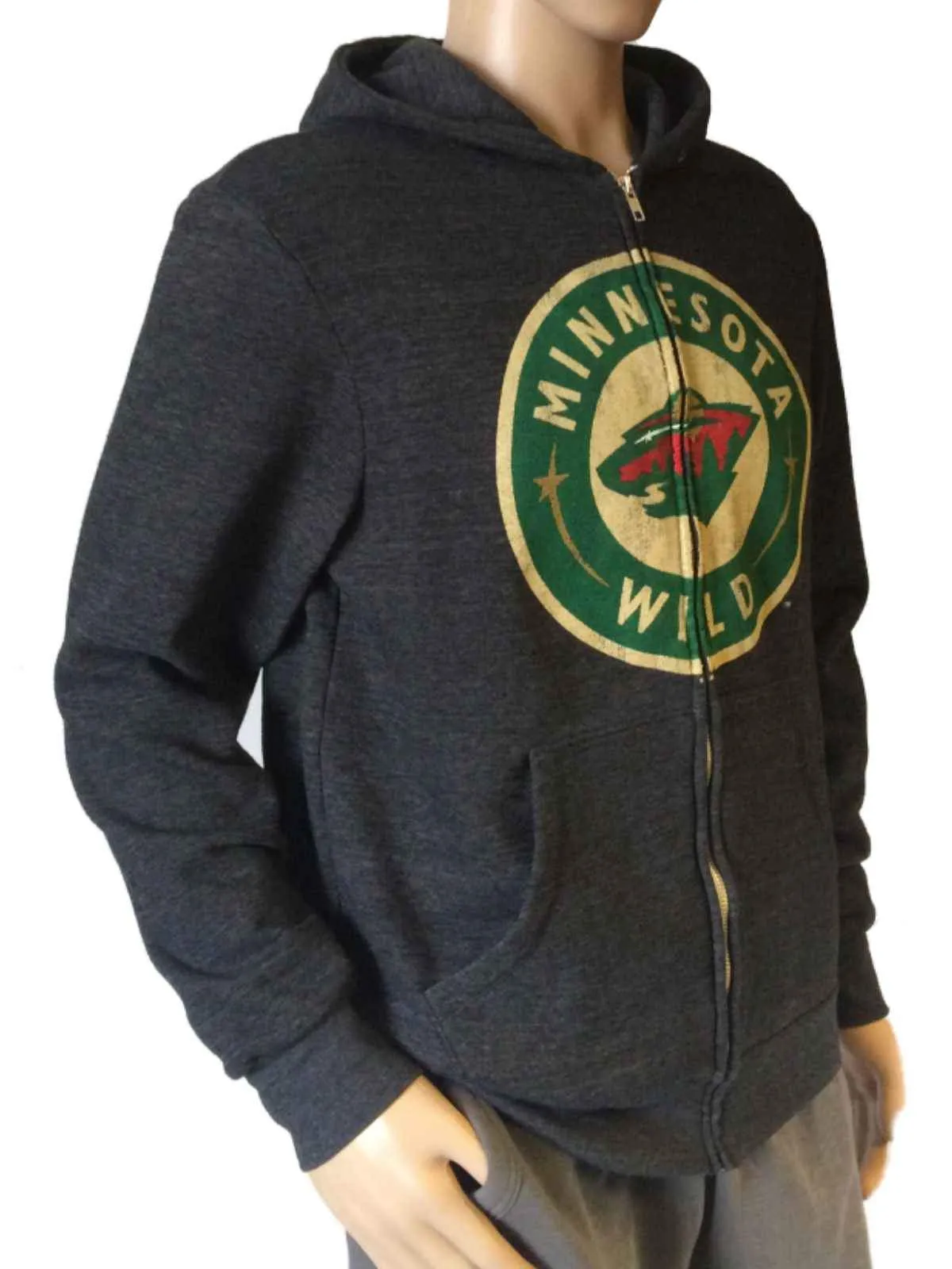 Minnesota Wild Retro Brand Gray TriBlend Fleece Zip Up Hoodie Jacket