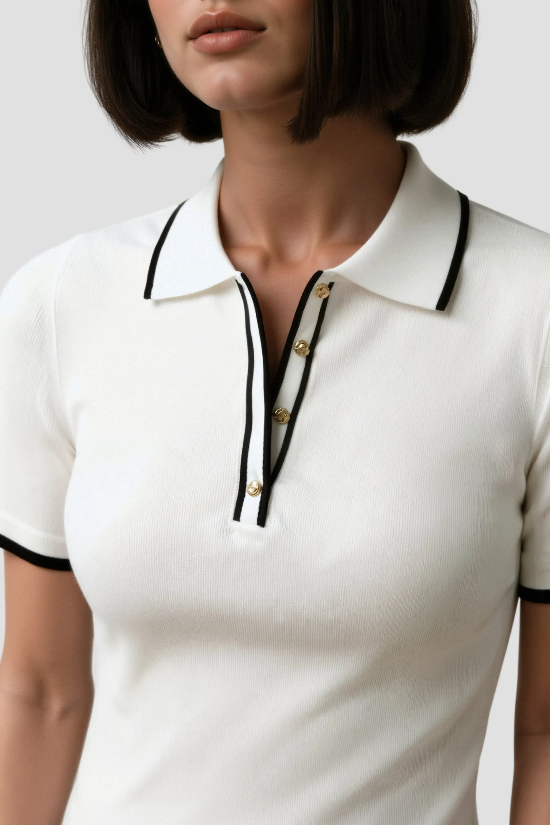 Old Money Contrast Elegant Trim Collared Slim Button Up Polo T-Shirt