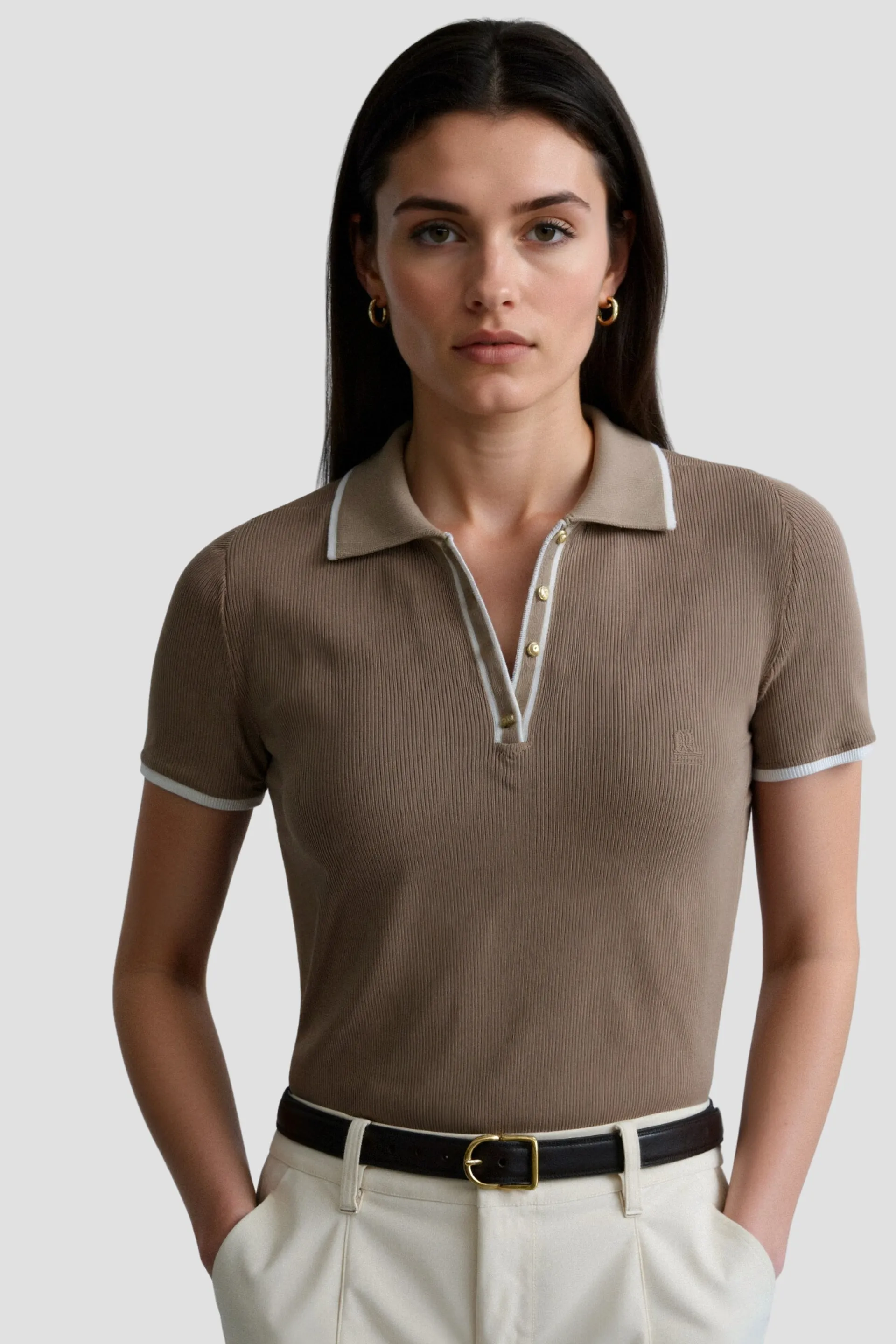 Old Money Contrast Elegant Trim Collared Slim Button Up Polo T-Shirt