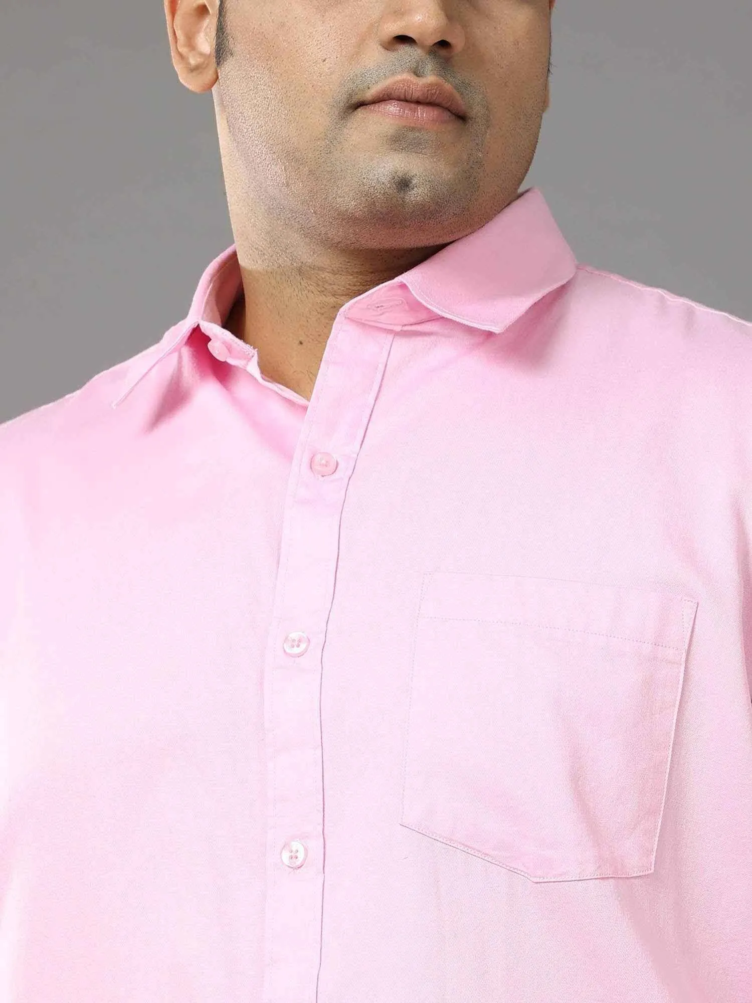 Pink Solid Pure Cotton Shirt Men's Plus Size