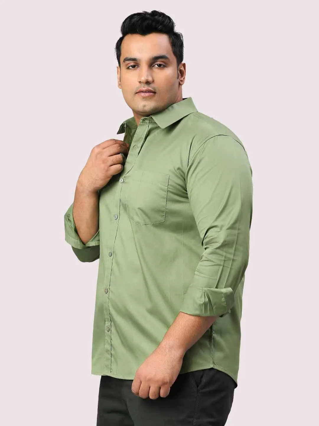 Pista Green Pure Cotton Shirt Men's Plus Size