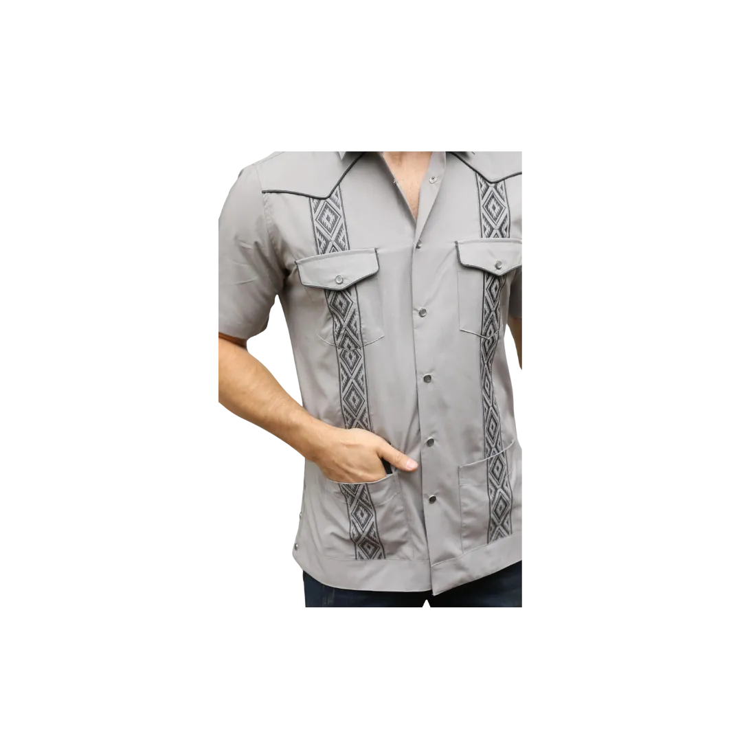 Platini Men's Modern Guayabera Light Gray Shirt