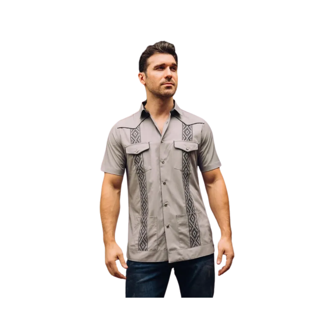 Platini Men's Modern Guayabera Light Gray Shirt