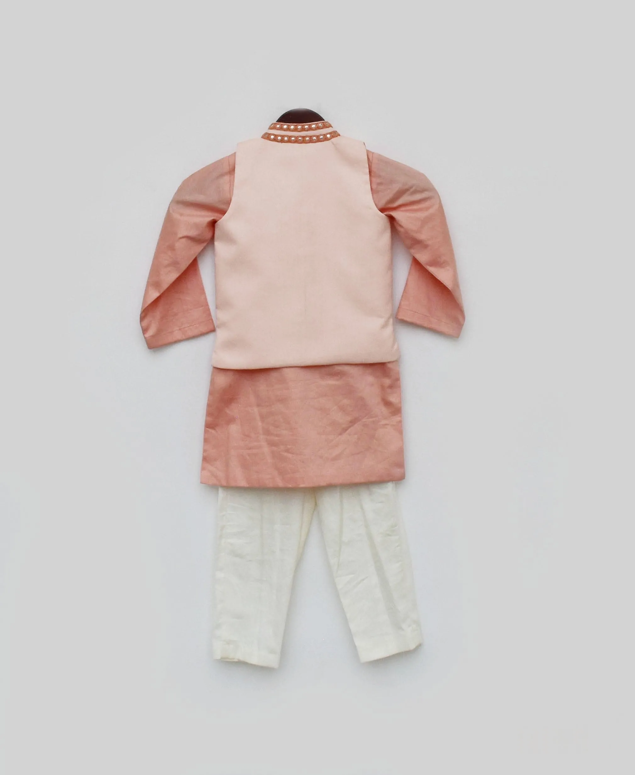 Pre Order: Peach Gotta Embroidery Nehru Jacket set