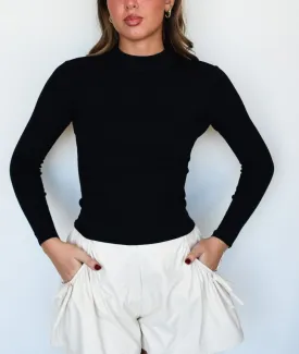 She's Classic Mock Neck Long Sleeve- Black