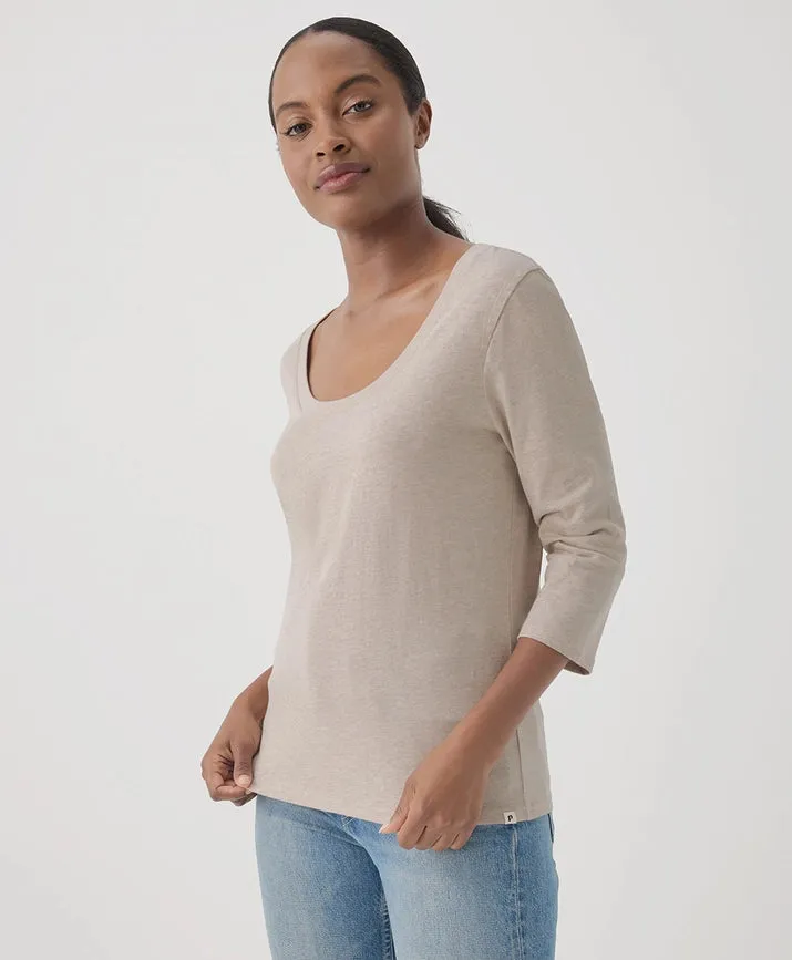 Softspun Scoop Neck 3/4 Sleeve Tee - Wheat Heather