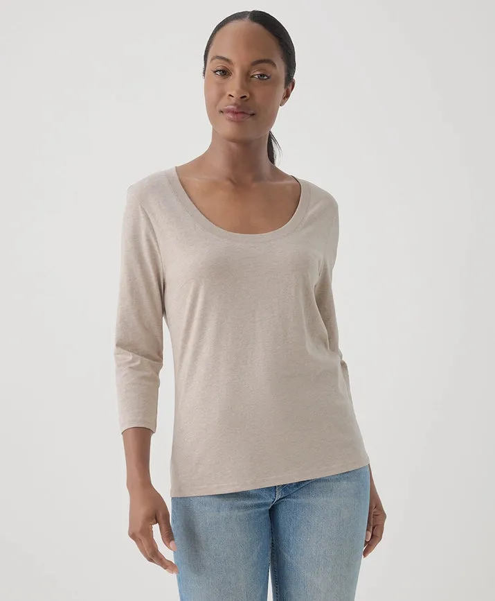 Softspun Scoop Neck 3/4 Sleeve Tee - Wheat Heather