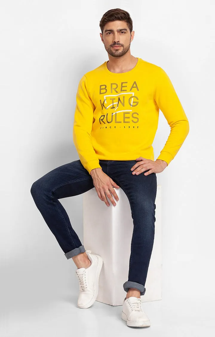 Spykar Chrome Yellow Cotton Full Sleeve Round Neck Sweatshirt For Men