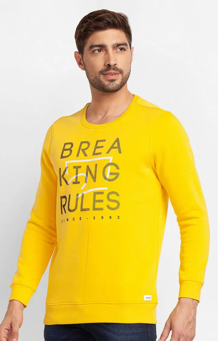 Spykar Chrome Yellow Cotton Full Sleeve Round Neck Sweatshirt For Men