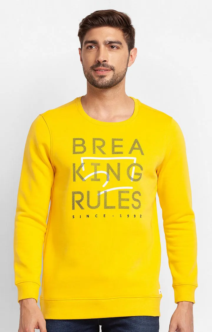 Spykar Chrome Yellow Cotton Full Sleeve Round Neck Sweatshirt For Men