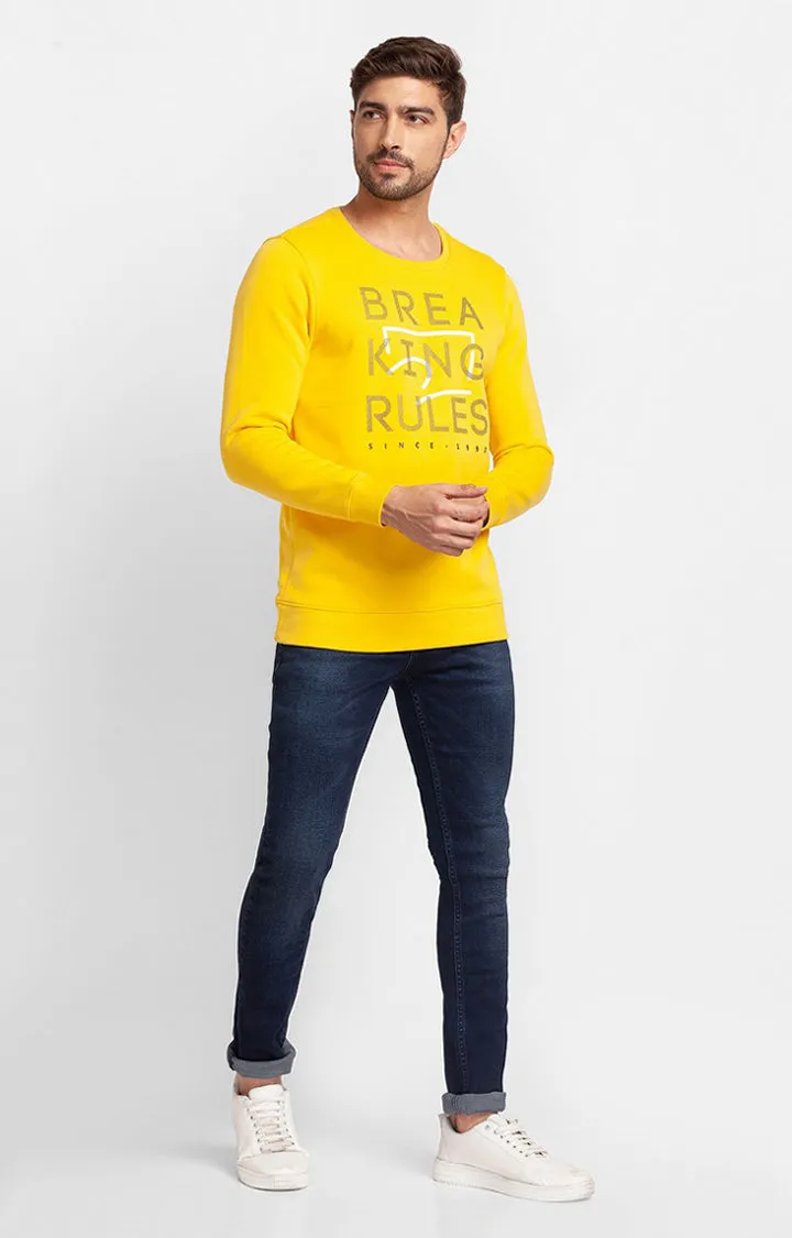 Spykar Chrome Yellow Cotton Full Sleeve Round Neck Sweatshirt For Men