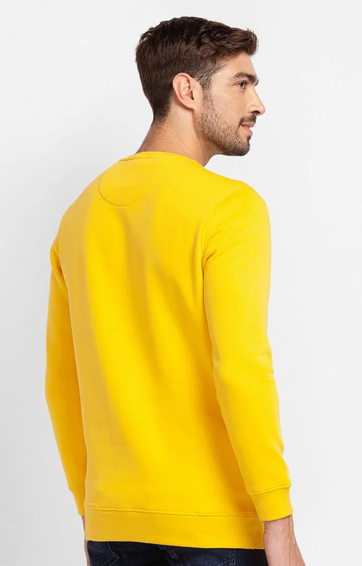 Spykar Chrome Yellow Cotton Full Sleeve Round Neck Sweatshirt For Men