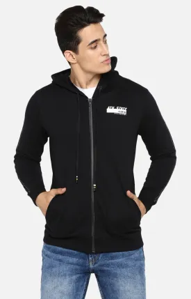 Spykar Men Black Cotton Regular Fit Full Sleeve Hooded Sweatshirt