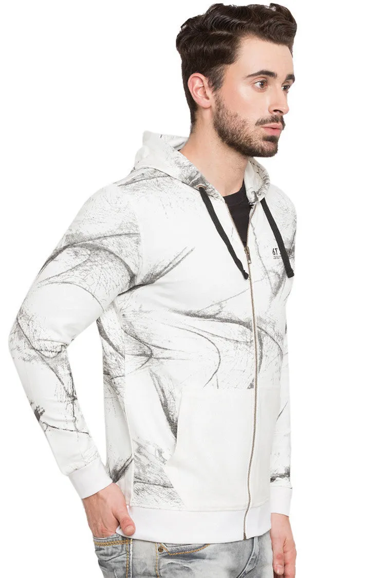 Spykar Men White Cotton Full Sleeve Hooded Sweatshirt