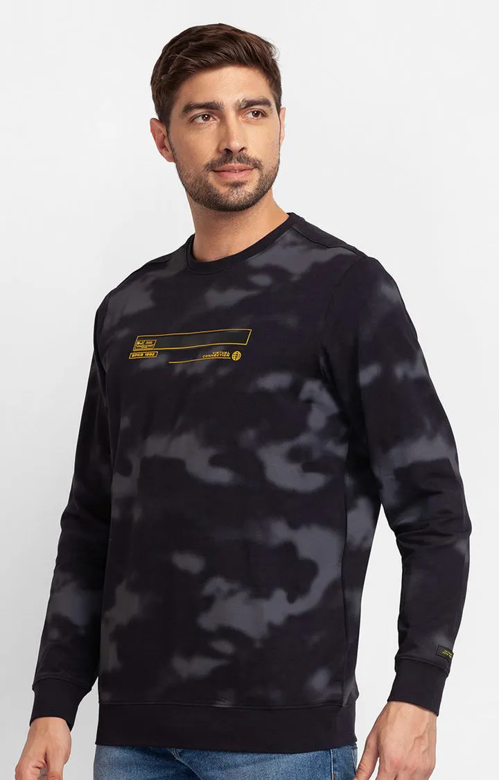 Spykar Navy Blue Cotton Full Sleeve Round Neck Sweatshirt For Men