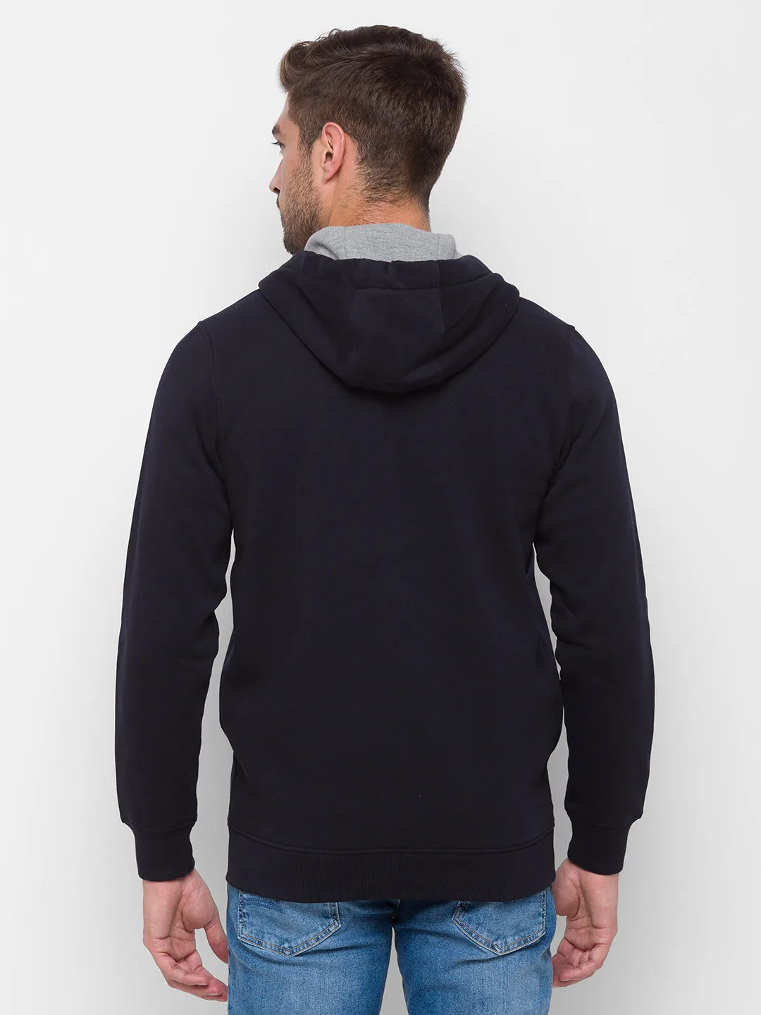 Spykar Navy Cotton Regular Fit Sweatshirt For Men