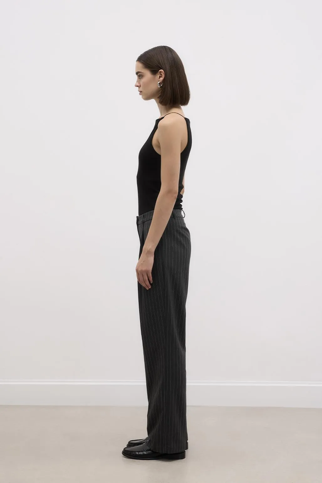 Striped Fit Palazzo Trousers Gray