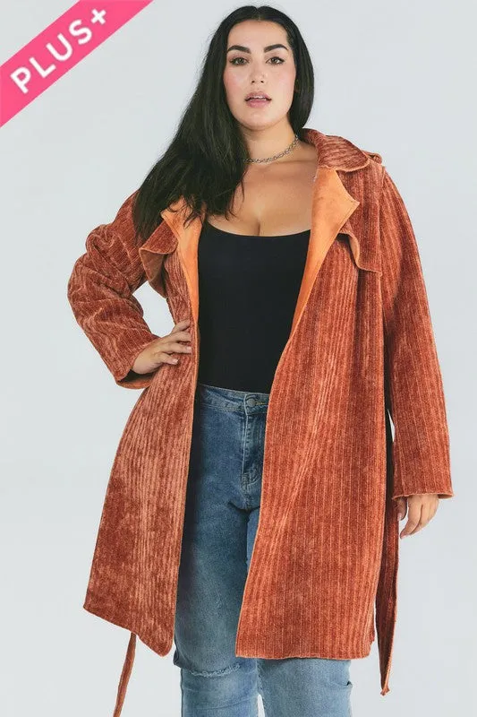 TEEK - Plus Size Solid Long Sleeve Coat