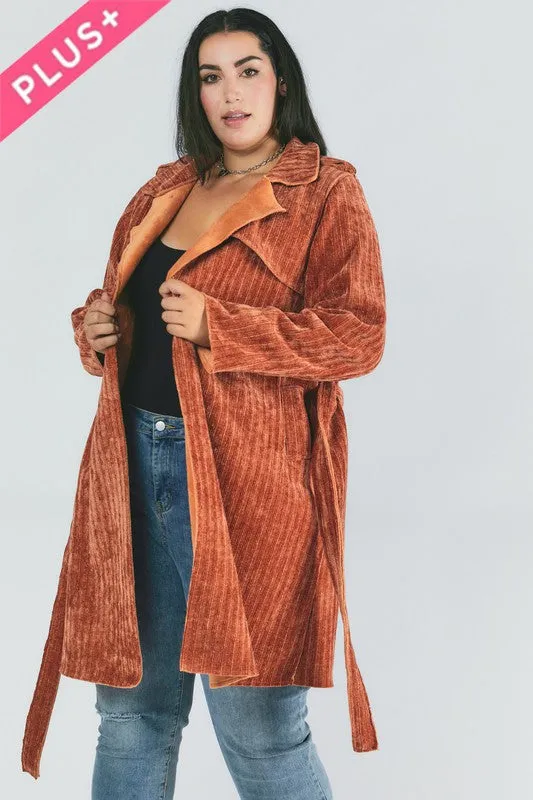 TEEK - Plus Size Solid Long Sleeve Coat