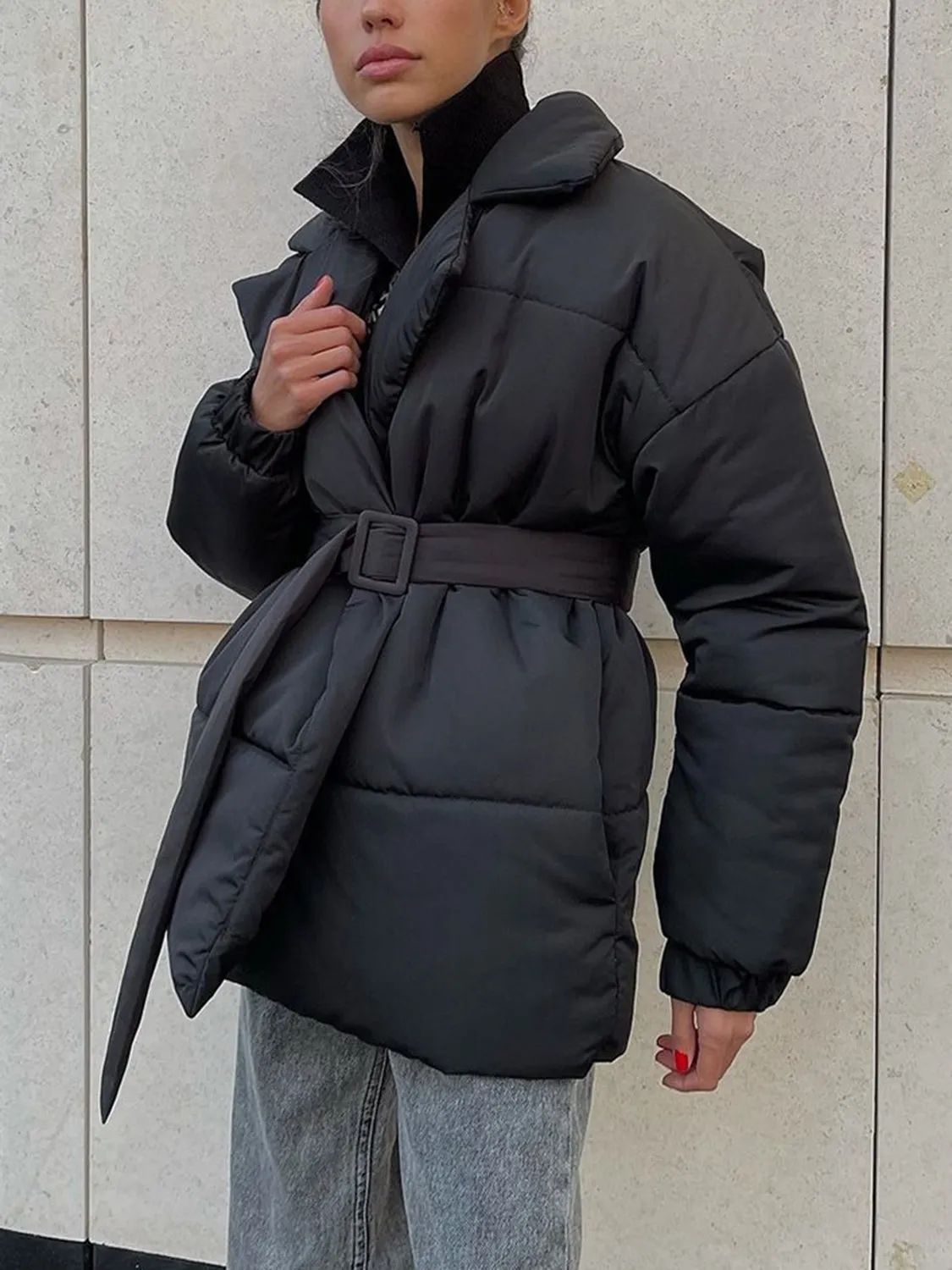 TEEK - Puffer Long Sleeve Winter Belted Coat