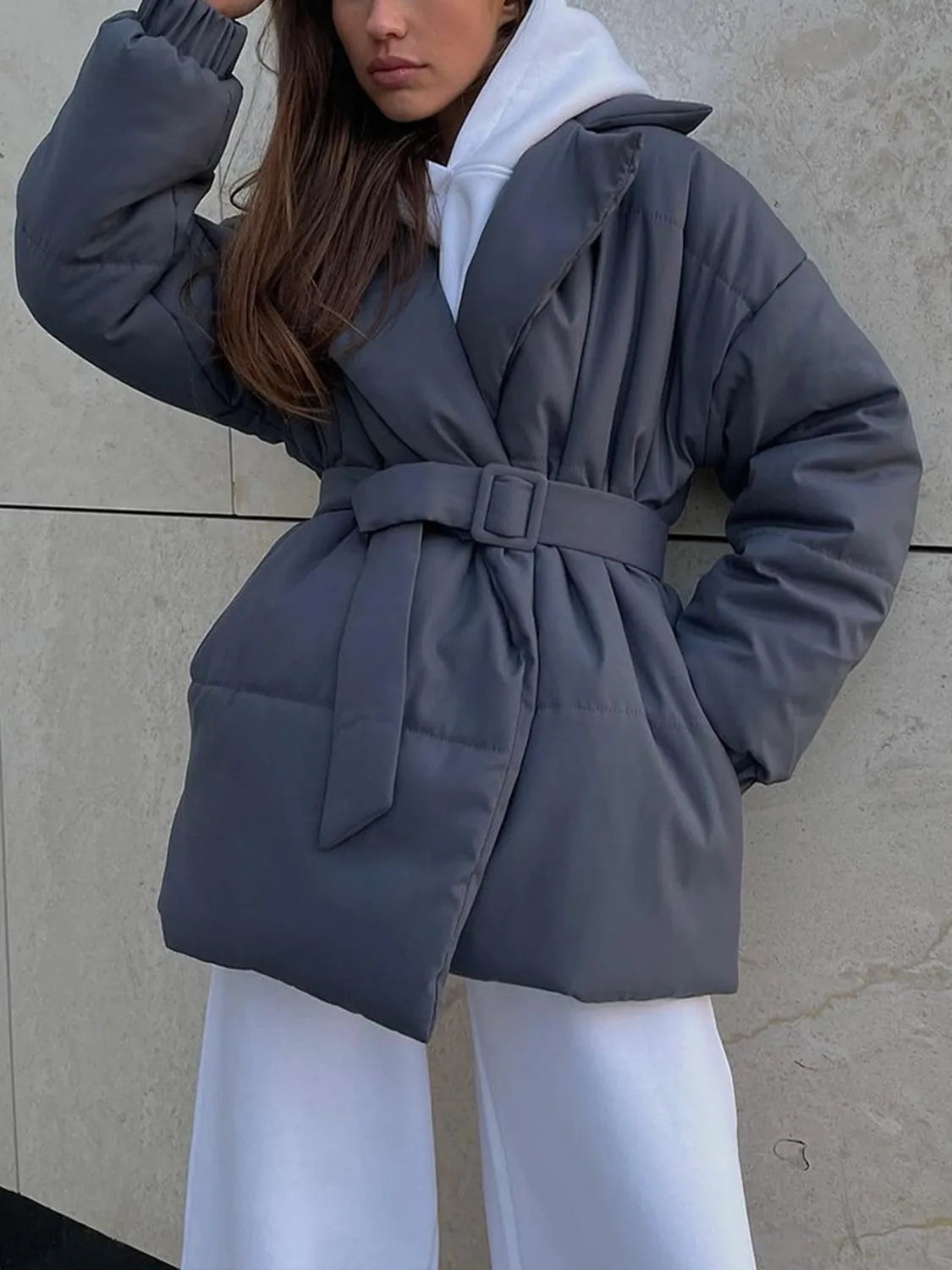 TEEK - Puffer Long Sleeve Winter Belted Coat