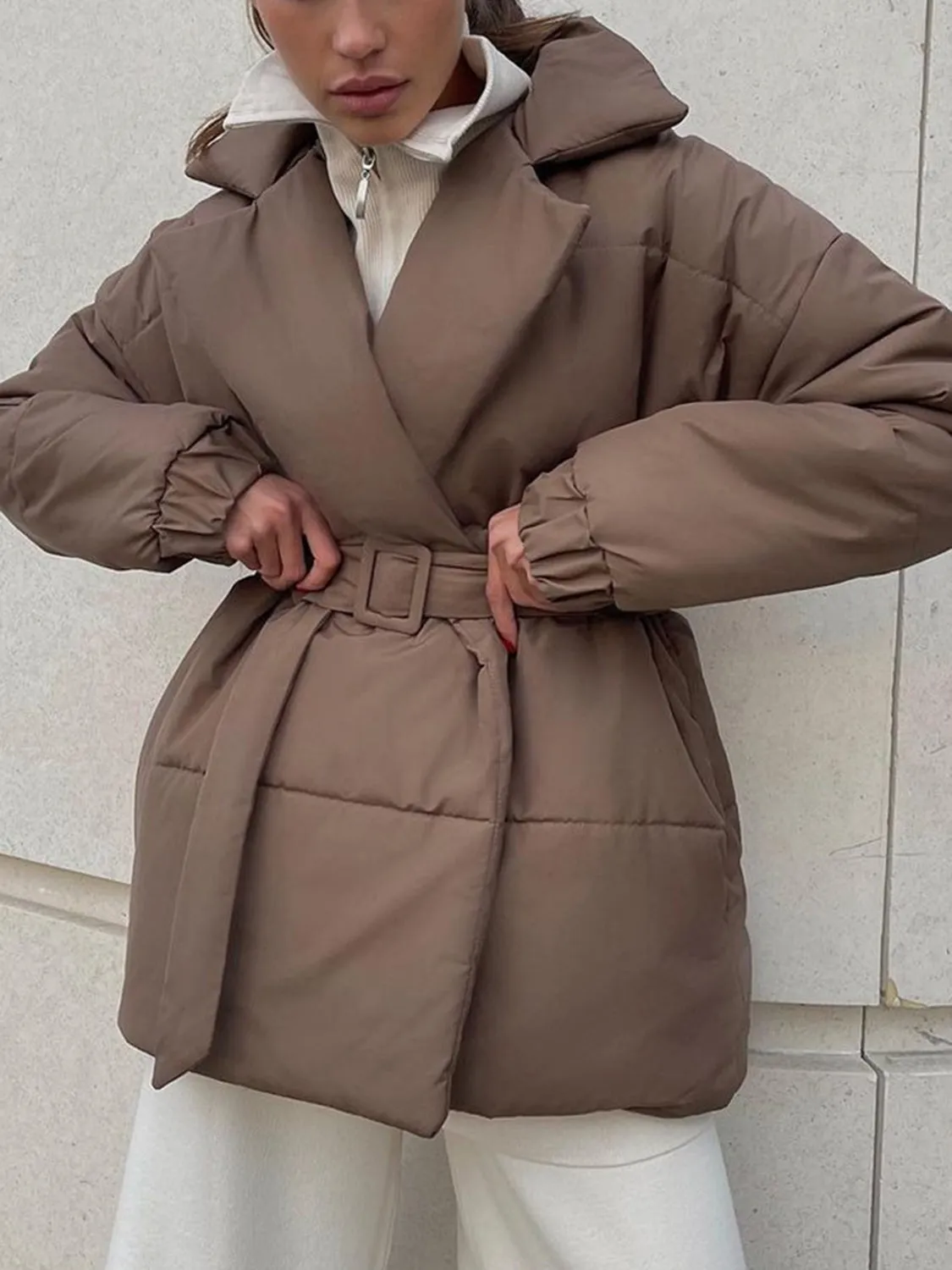 TEEK - Puffer Long Sleeve Winter Belted Coat