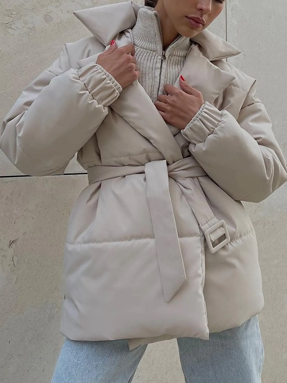 TEEK - Puffer Long Sleeve Winter Belted Coat