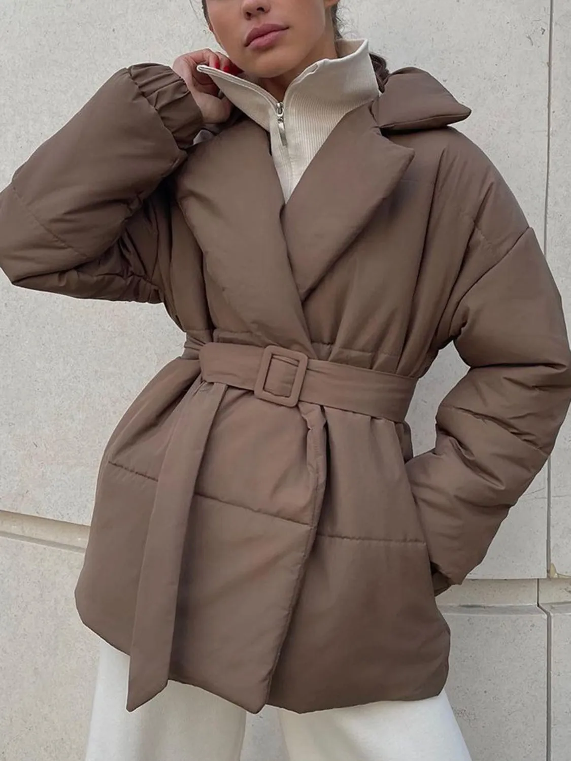 TEEK - Puffer Long Sleeve Winter Belted Coat