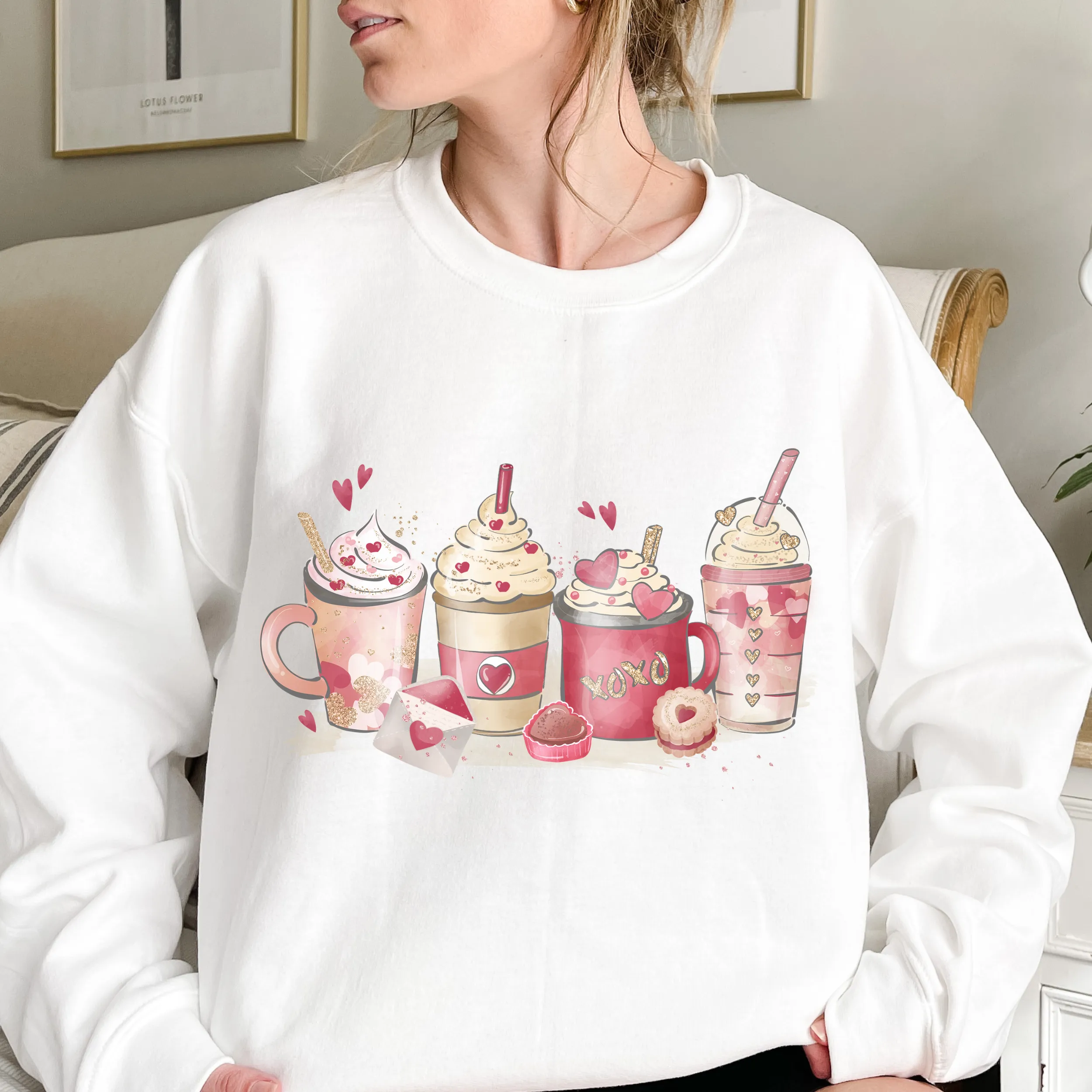 Valentine's Day  Unisex-Size Winter Crewneck Sweatshirt Winter Pullover Winter Hand Drawn Winter Coffees and Lattes