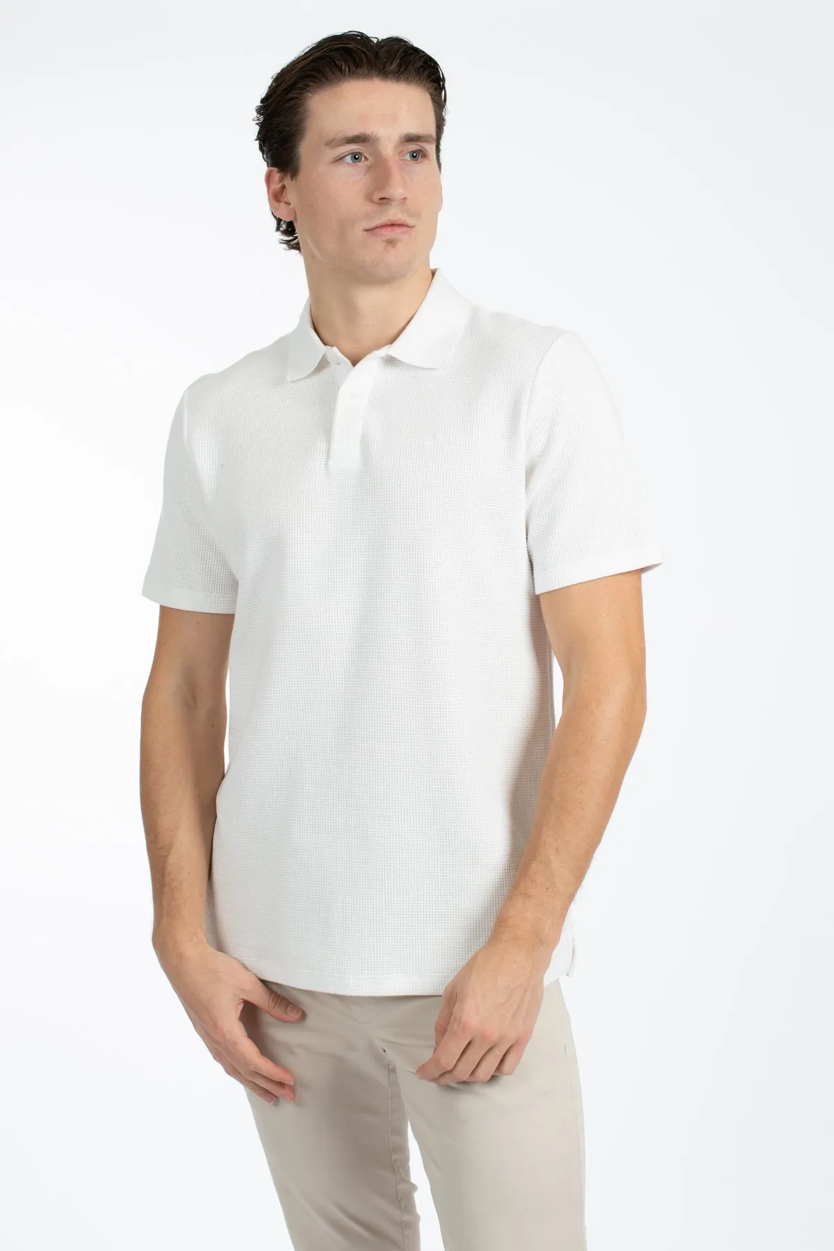 White Waffle Polo Shirt