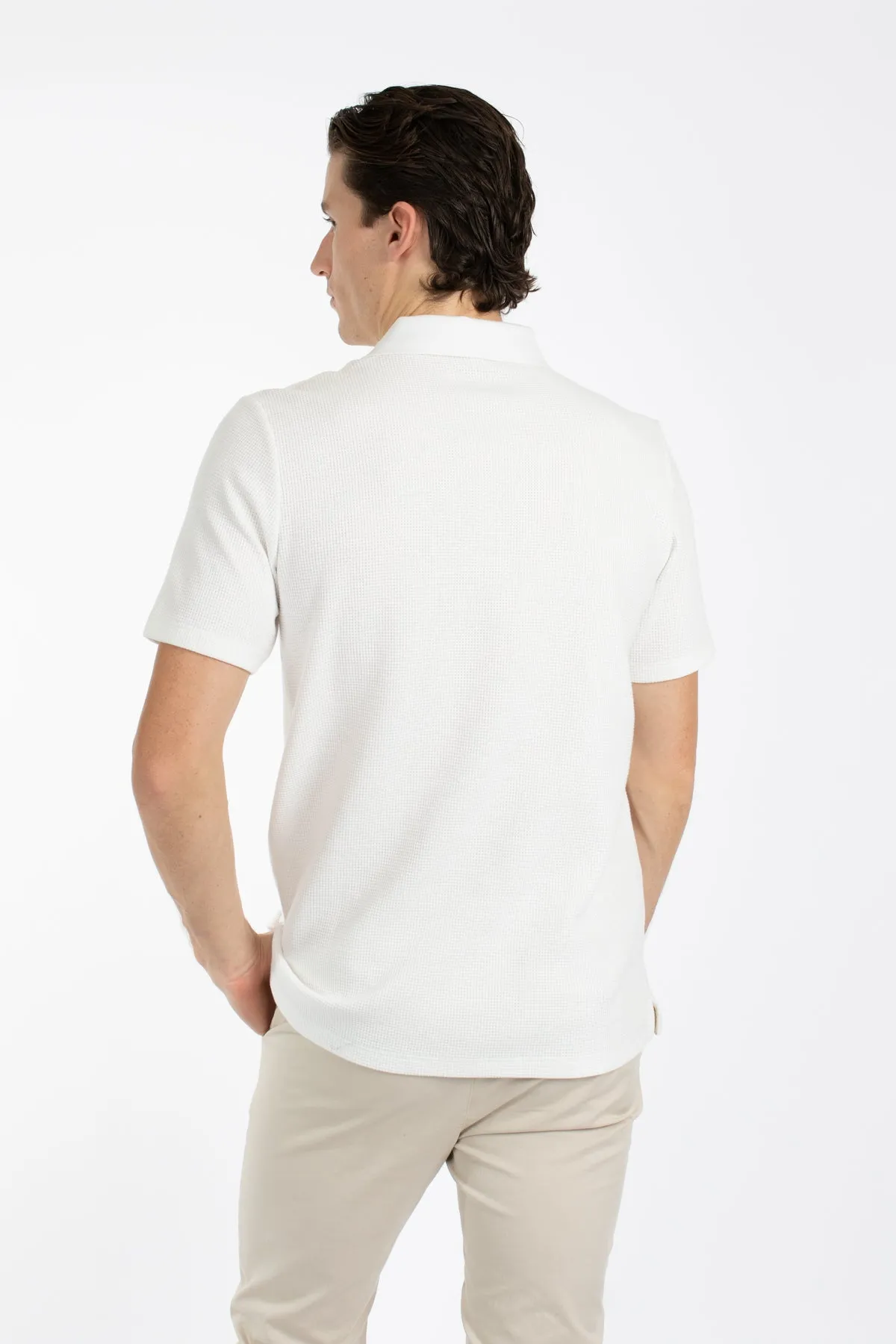 White Waffle Polo Shirt