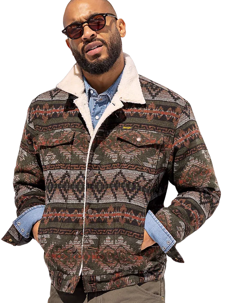 Wrangler Men's Sherpa Lined Jacquard Print Jacket